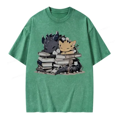 Pagewings Dargon And Book Unisex Washed T-shirt