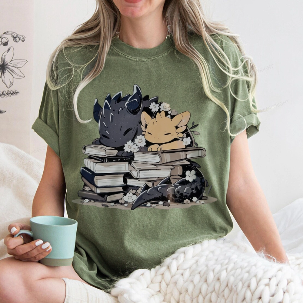Pagewings Dargon And Book Unisex Washed T-shirt