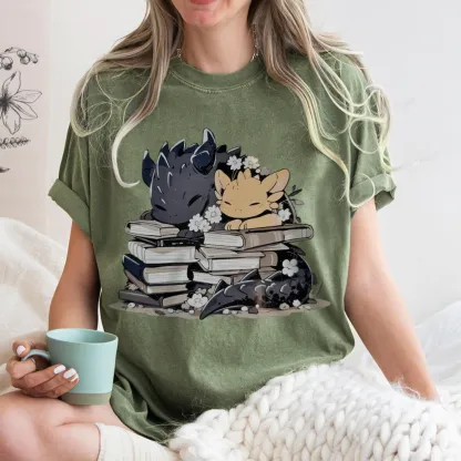 Pagewings Dargon And Book Unisex Washed T-shirt
