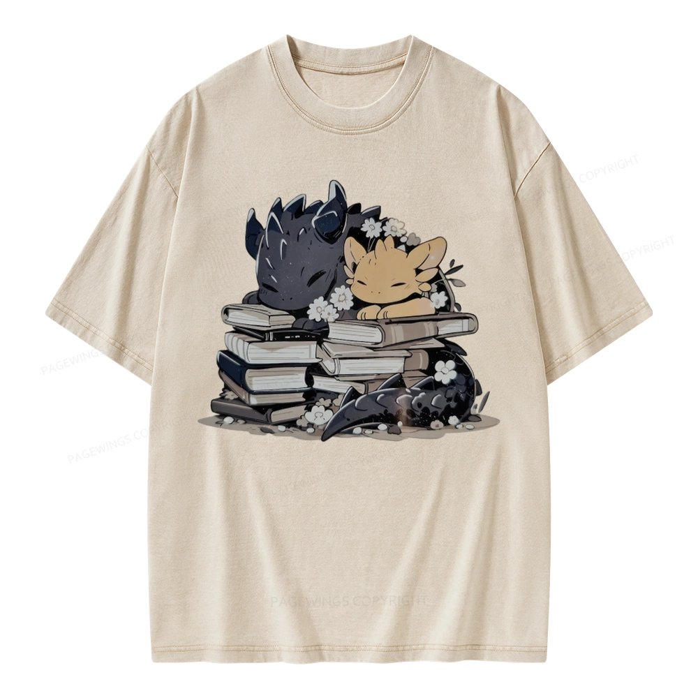 Pagewings Dargon And Book Unisex Washed T-shirt
