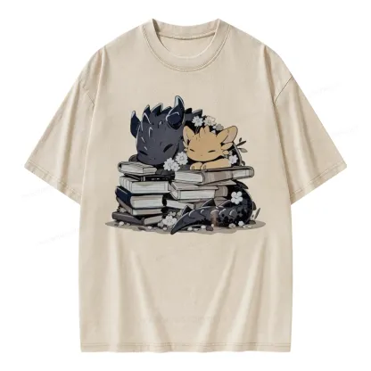 Pagewings Dargon And Book Unisex Washed T-shirt
