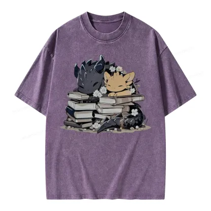 Pagewings Dargon And Book Unisex Washed T-shirt