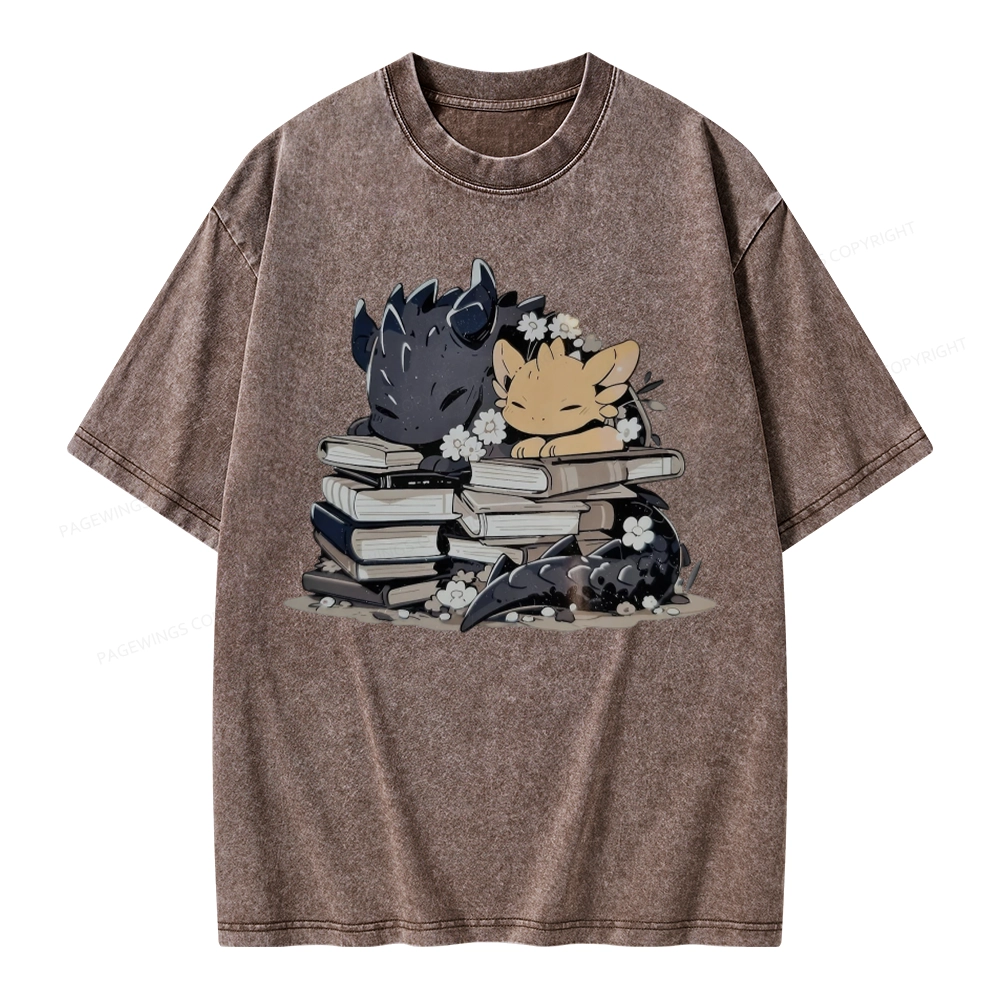 Pagewings Dargon And Book Unisex Washed T-shirt