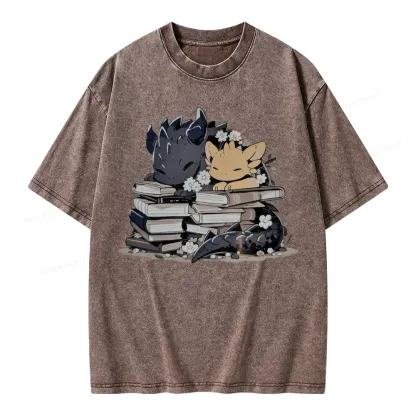 Pagewings Dargon And Book Unisex Washed T-shirt