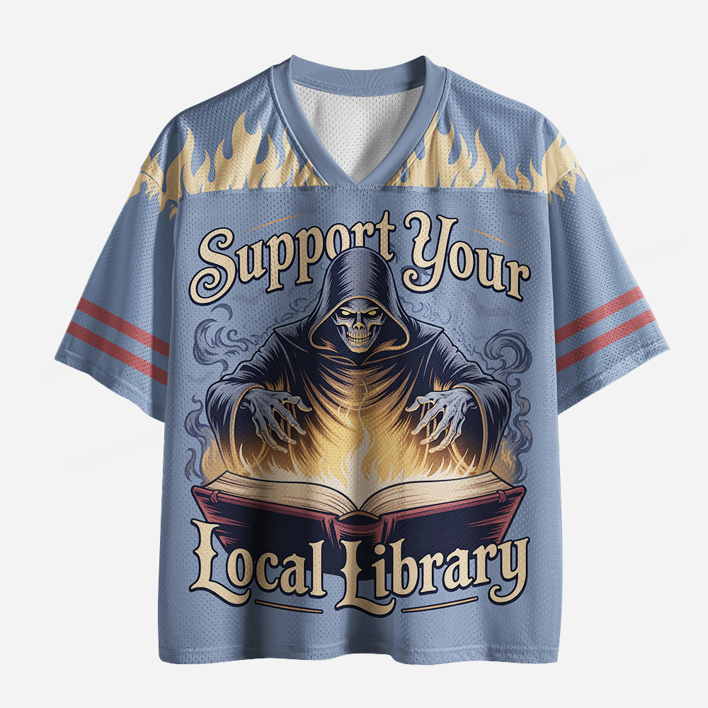 Pagewings Support Your Local Library Unisex Mesh Jersey