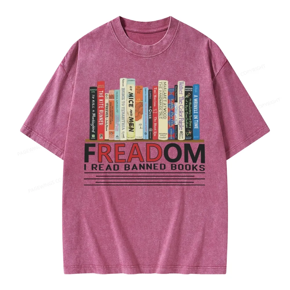 Pagewings Freadom I Read Banned Books Unisex Washed T-shirt