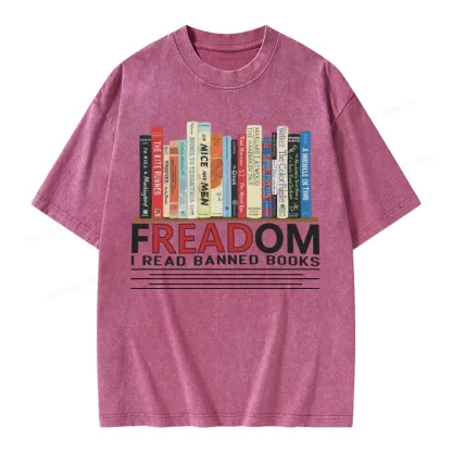 Pagewings Freadom I Read Banned Books Unisex Washed T-shirt