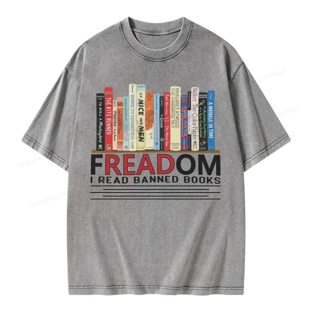 Pagewings Freadom I Read Banned Books Unisex Washed T-shirt