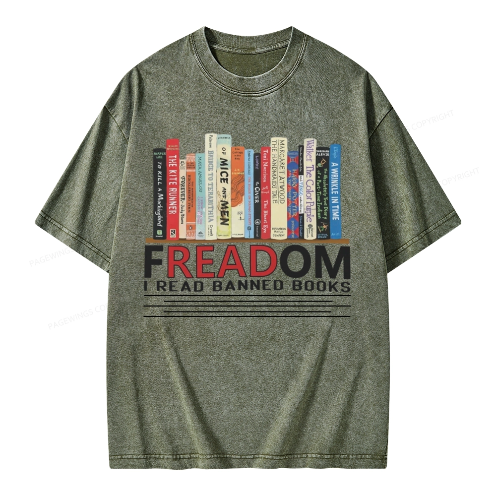 Pagewings Freadom I Read Banned Books Unisex Washed T-shirt