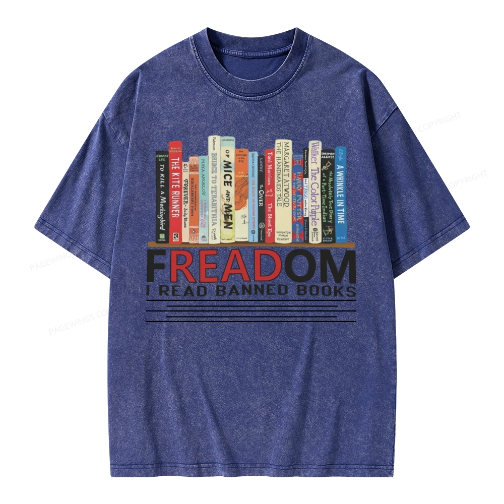 Pagewings Freadom I Read Banned Books Unisex Washed T-shirt