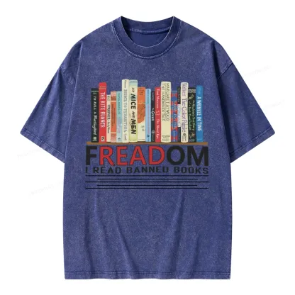 Pagewings Freadom I Read Banned Books Unisex Washed T-shirt