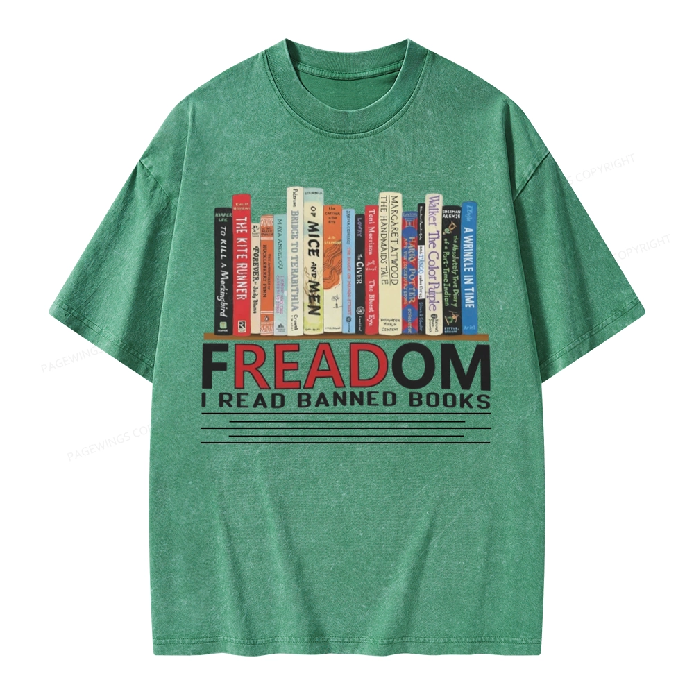Pagewings Freadom I Read Banned Books Unisex Washed T-shirt