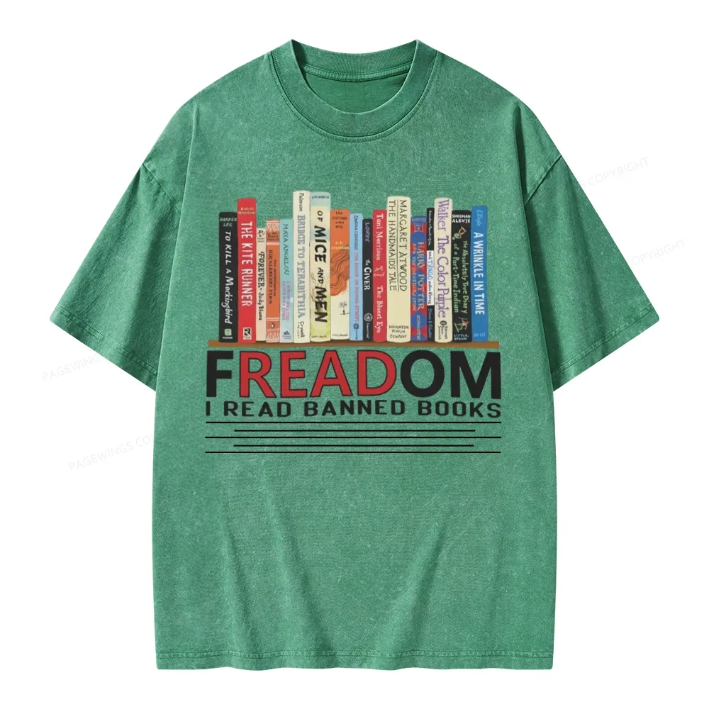 Pagewings Freadom I Read Banned Books Unisex Washed T-shirt