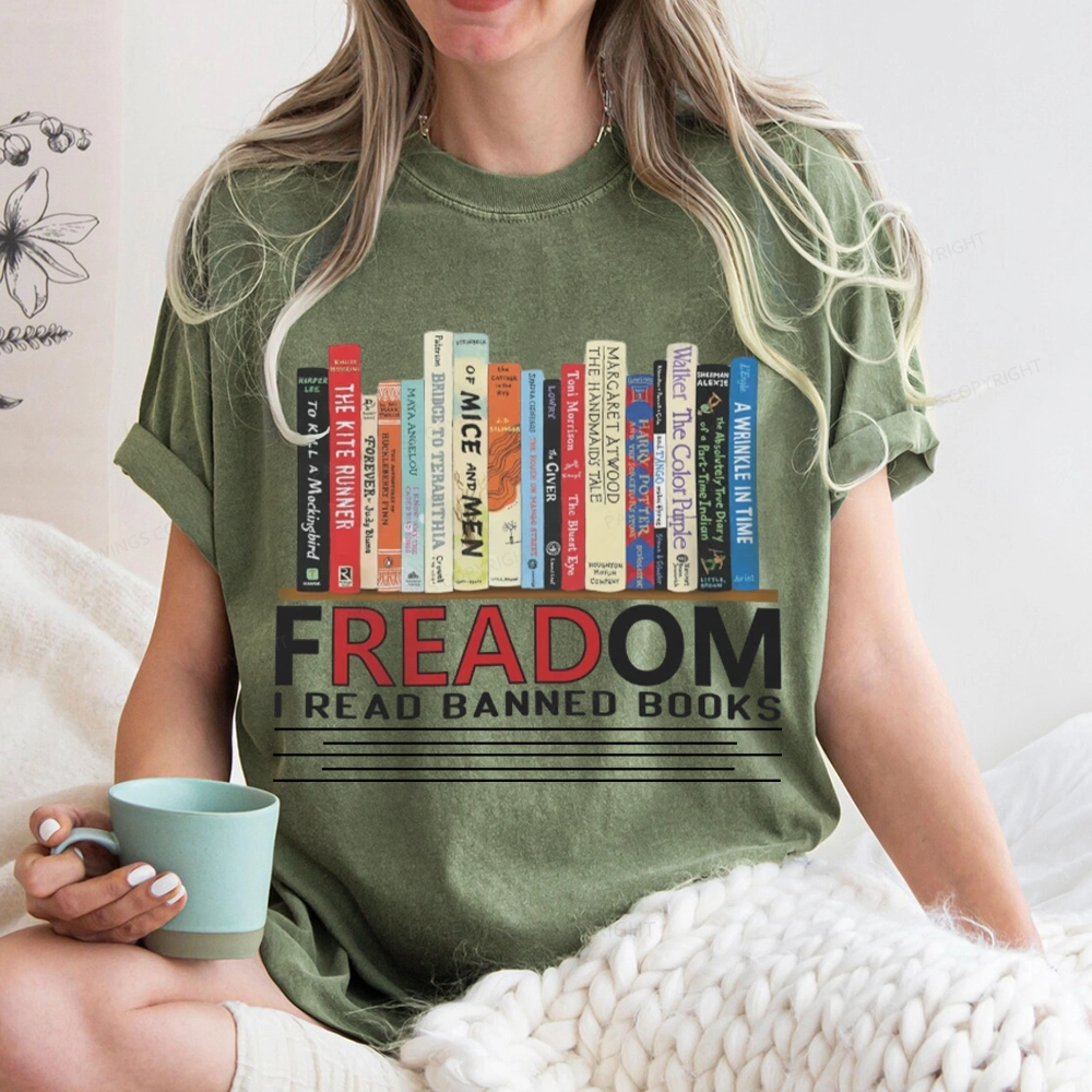 Pagewings Freadom I Read Banned Books Unisex Washed T-shirt