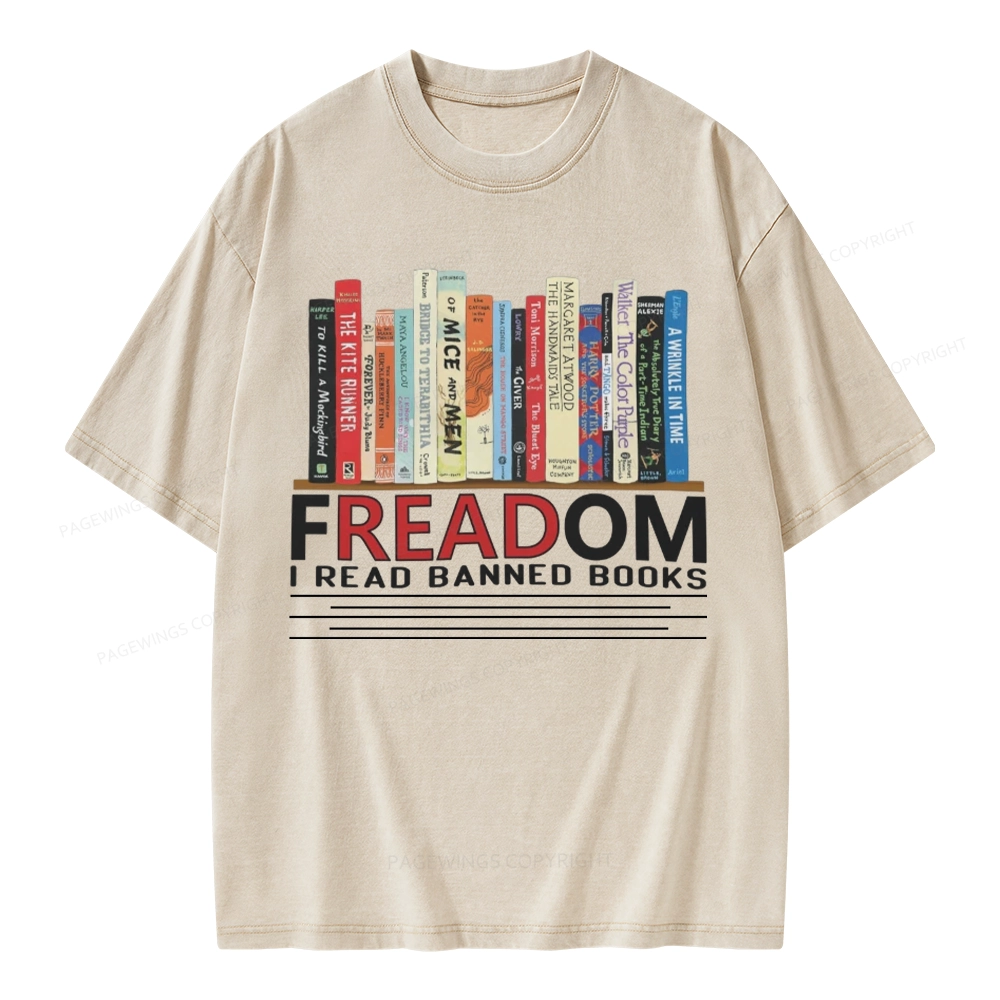 Pagewings Freadom I Read Banned Books Unisex Washed T-shirt