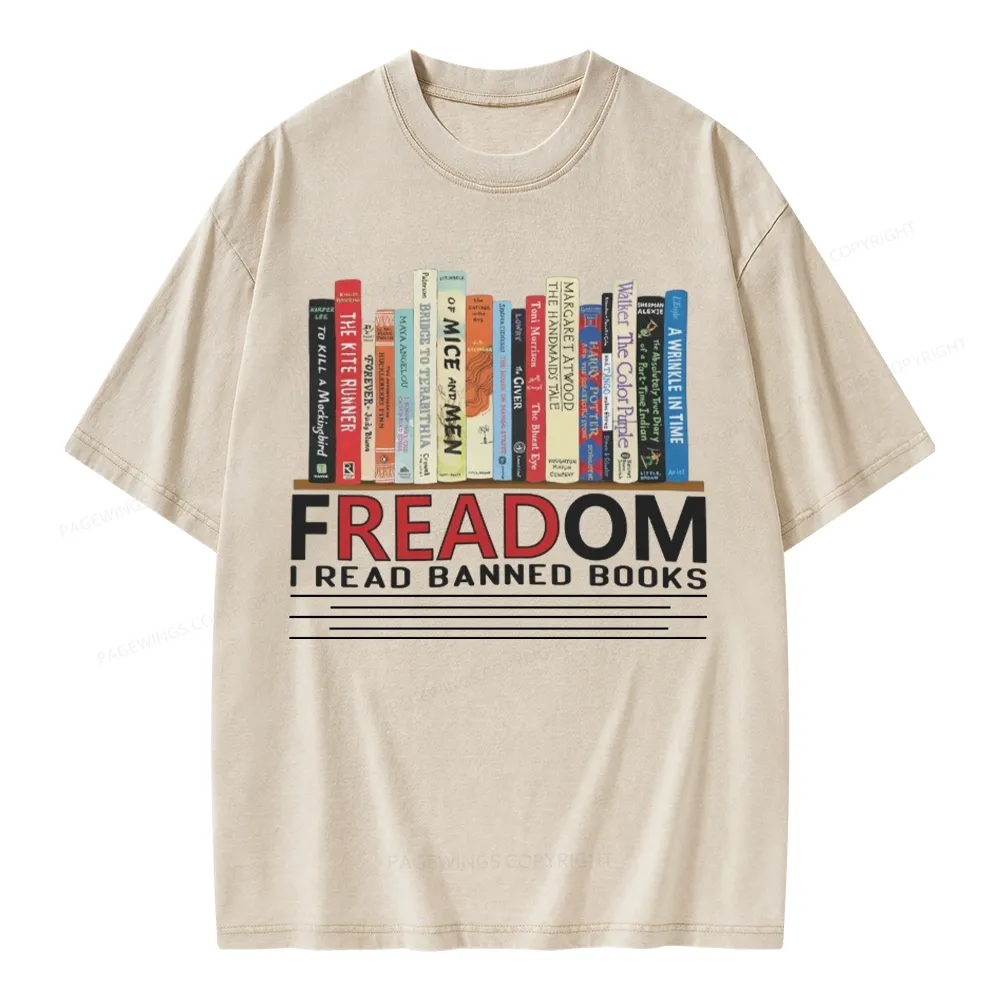 Pagewings Freadom I Read Banned Books Unisex Washed T-shirt