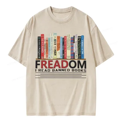 Pagewings Freadom I Read Banned Books Unisex Washed T-shirt