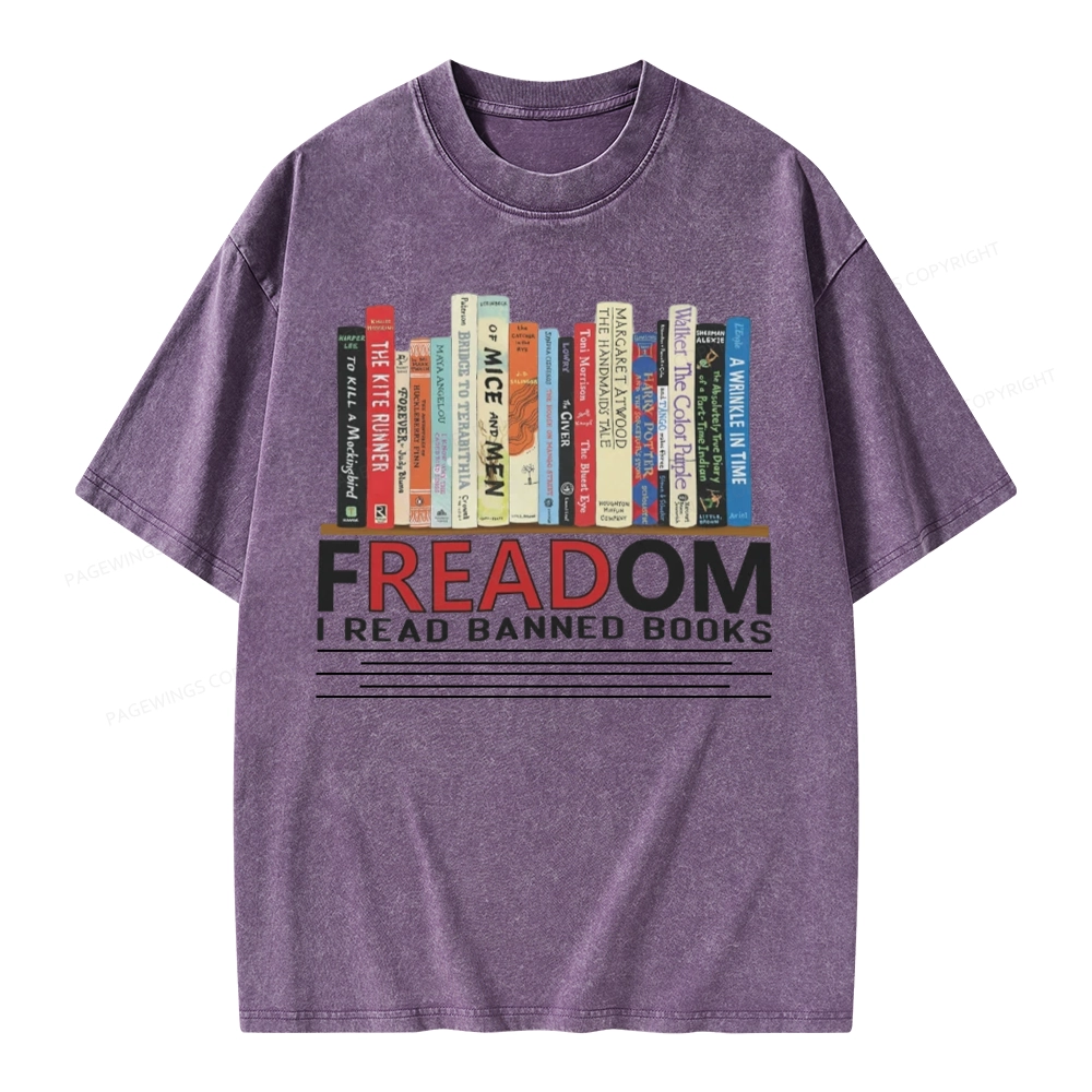 Pagewings Freadom I Read Banned Books Unisex Washed T-shirt