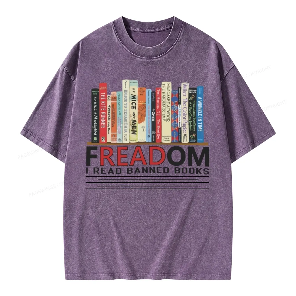 Pagewings Freadom I Read Banned Books Unisex Washed T-shirt