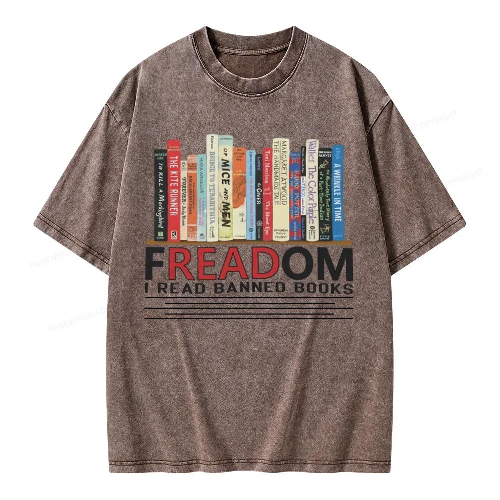 Pagewings Freadom I Read Banned Books Unisex Washed T-shirt