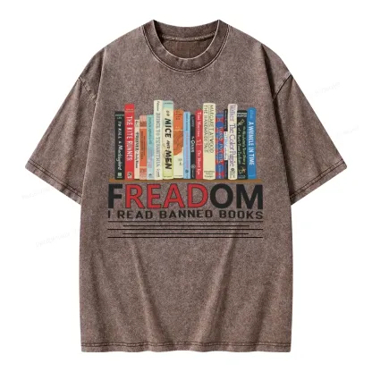 Pagewings Freadom I Read Banned Books Unisex Washed T-shirt