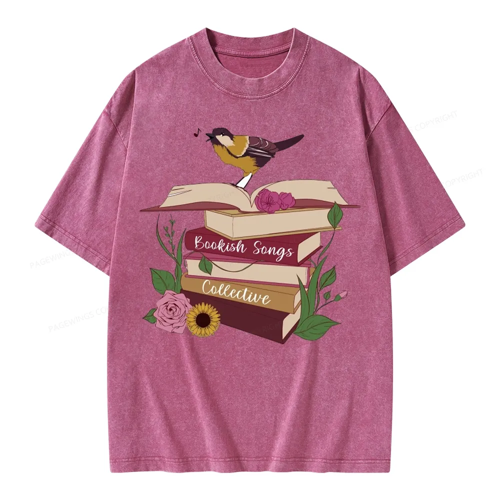 Pagewings Bookish Songbird Unisex Washed T-shirt