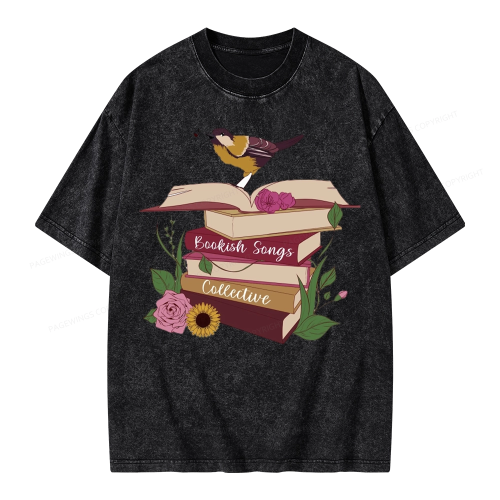 Pagewings Bookish Songbird Unisex Washed T-shirt