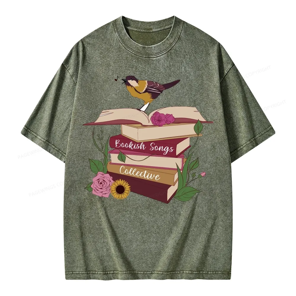 Pagewings Bookish Songbird Unisex Washed T-shirt
