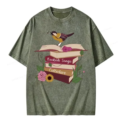 Pagewings Bookish Songbird Unisex Washed T-shirt