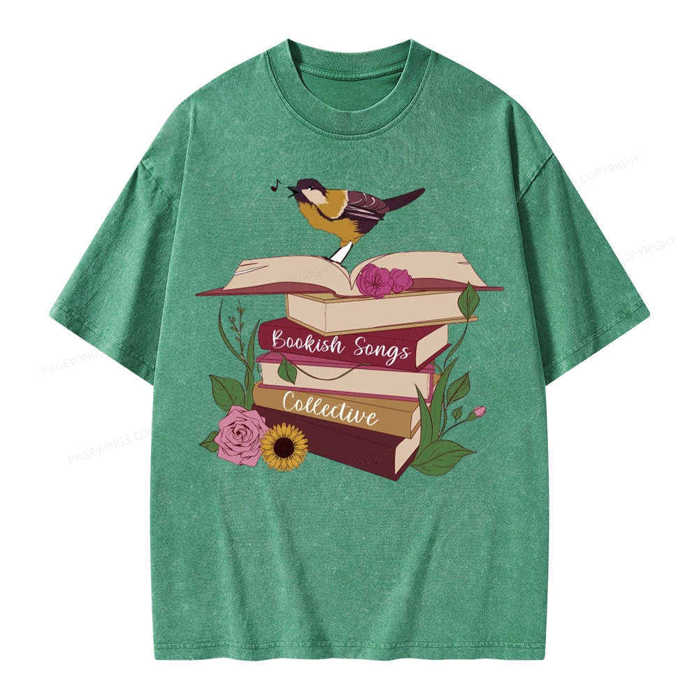 Pagewings Bookish Songbird Unisex Washed T-shirt