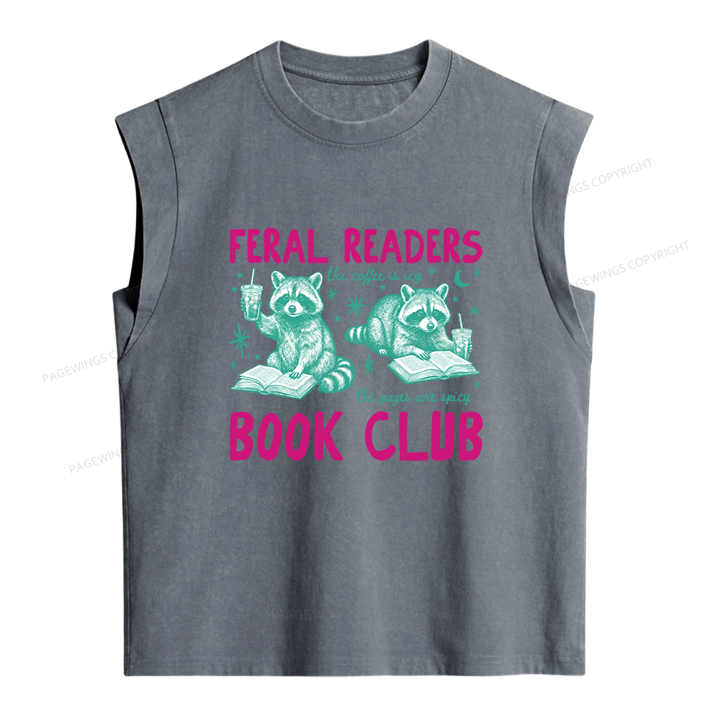 Pagewings Feral Readers Book Club Women's Washed Tank Top