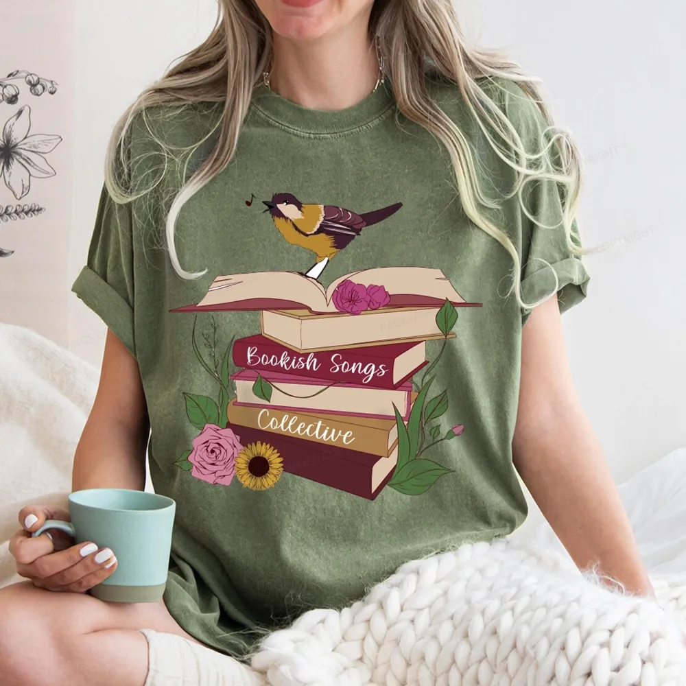 Pagewings Bookish Songbird Unisex Washed T-shirt