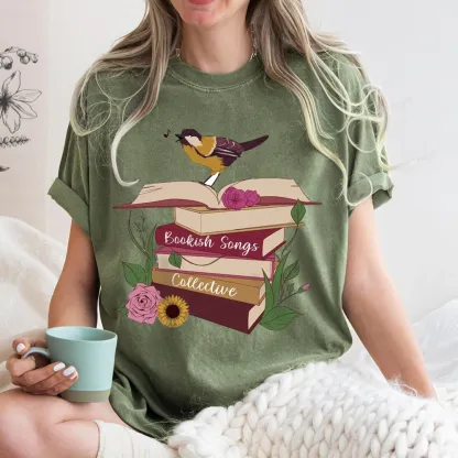 Pagewings Bookish Songbird Unisex Washed T-shirt