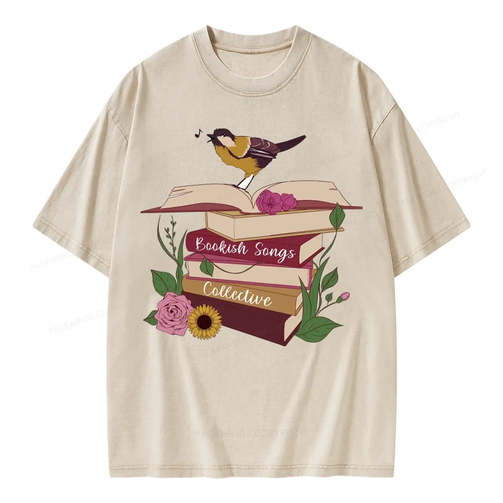 Pagewings Bookish Songbird Unisex Washed T-shirt