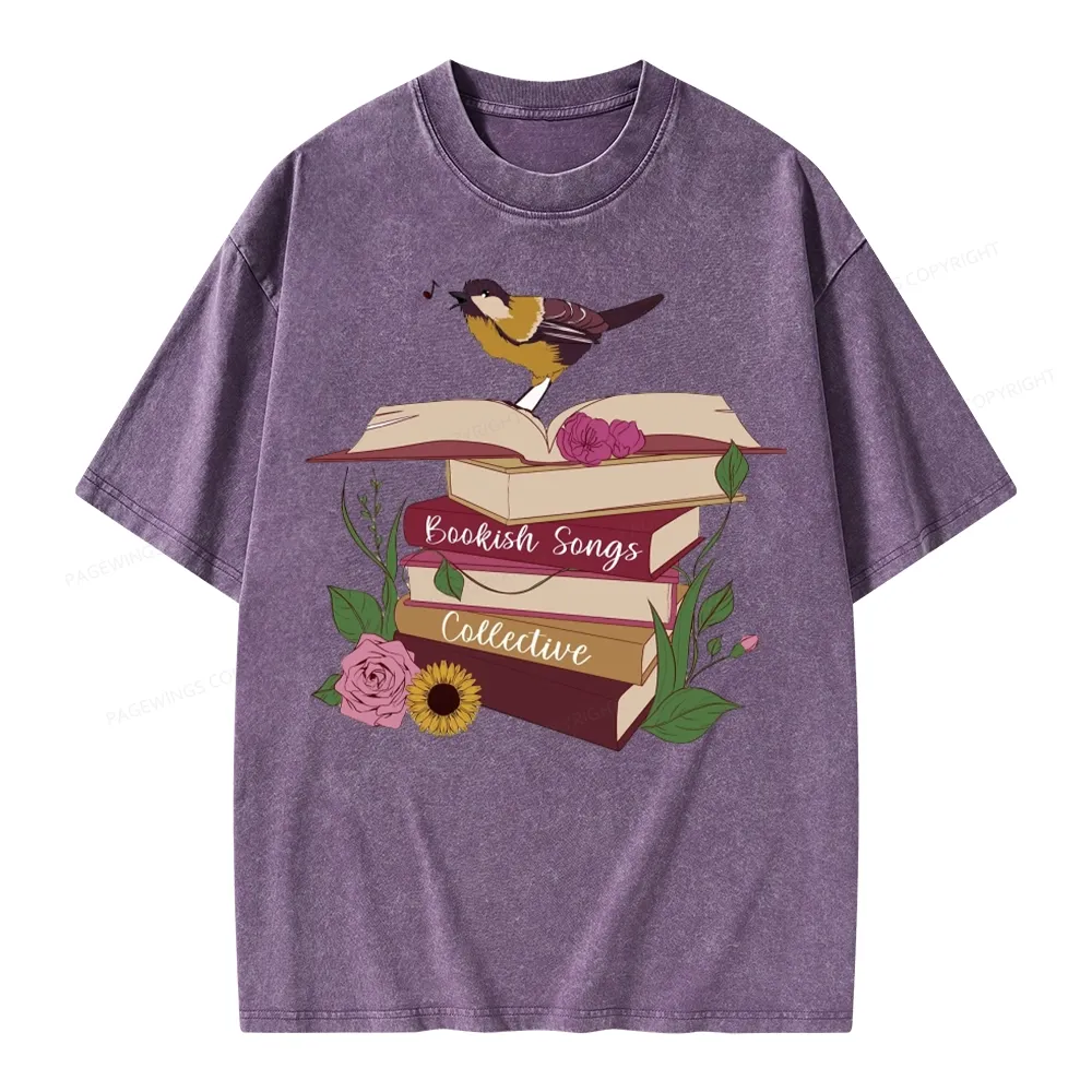 Pagewings Bookish Songbird Unisex Washed T-shirt