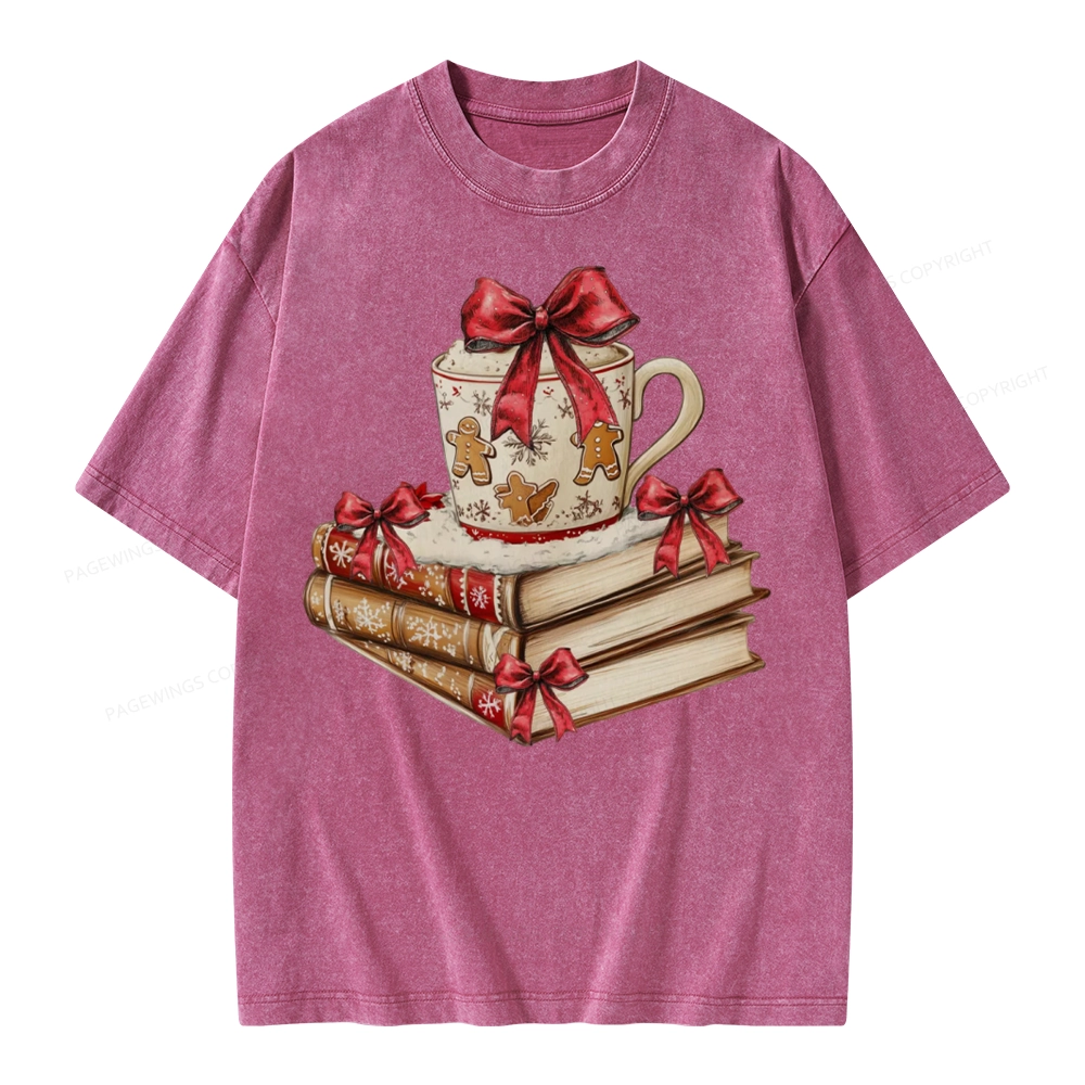 Pagewings Christmas Book Lover Unisex Washed T-shirt