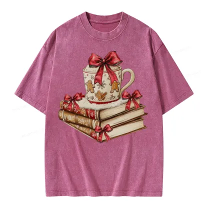Pagewings Christmas Book Lover Unisex Washed T-shirt