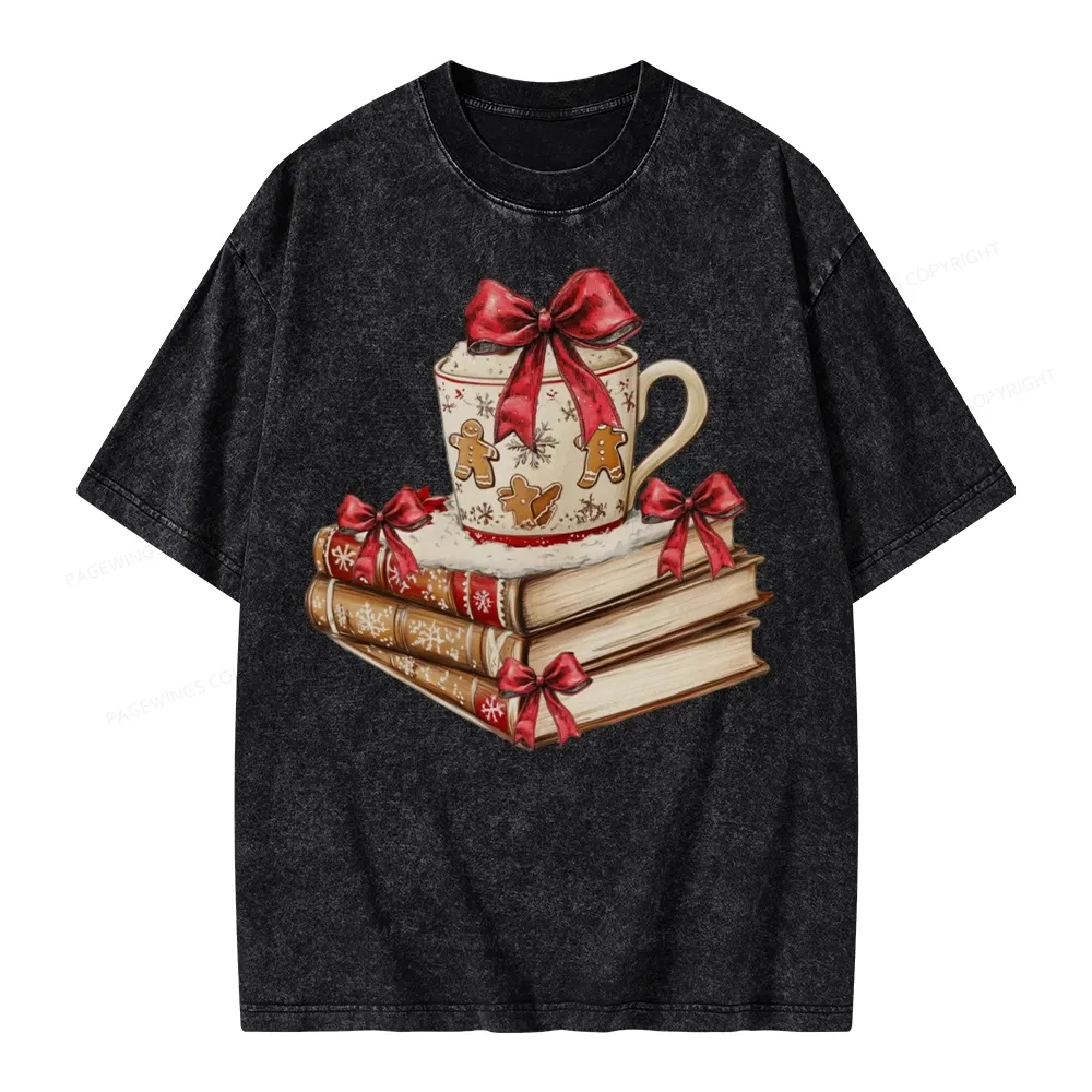 Pagewings Christmas Book Lover Unisex Washed T-shirt