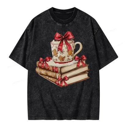 Pagewings Christmas Book Lover Unisex Washed T-shirt