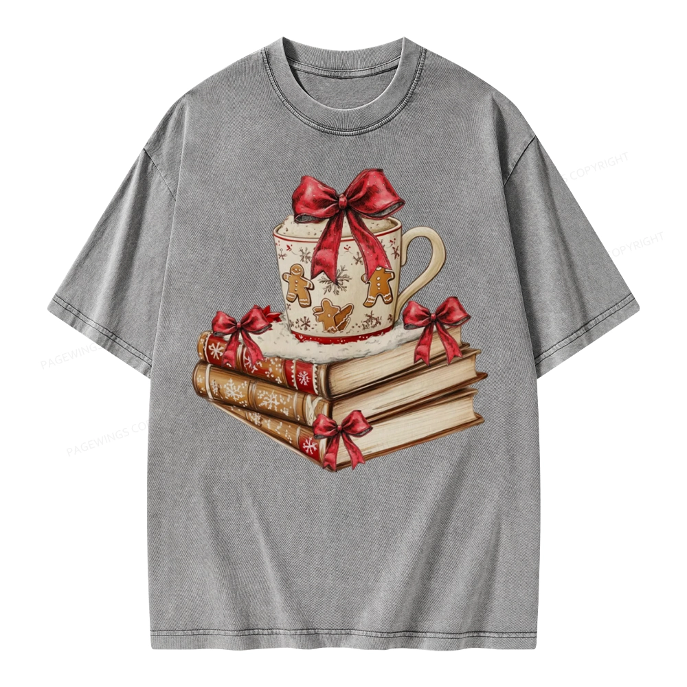 Pagewings Christmas Book Lover Unisex Washed T-shirt
