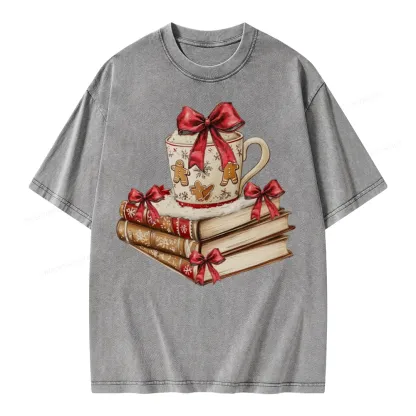 Pagewings Christmas Book Lover Unisex Washed T-shirt