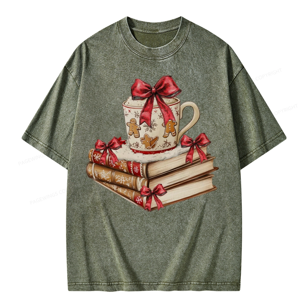 Pagewings Christmas Book Lover Unisex Washed T-shirt