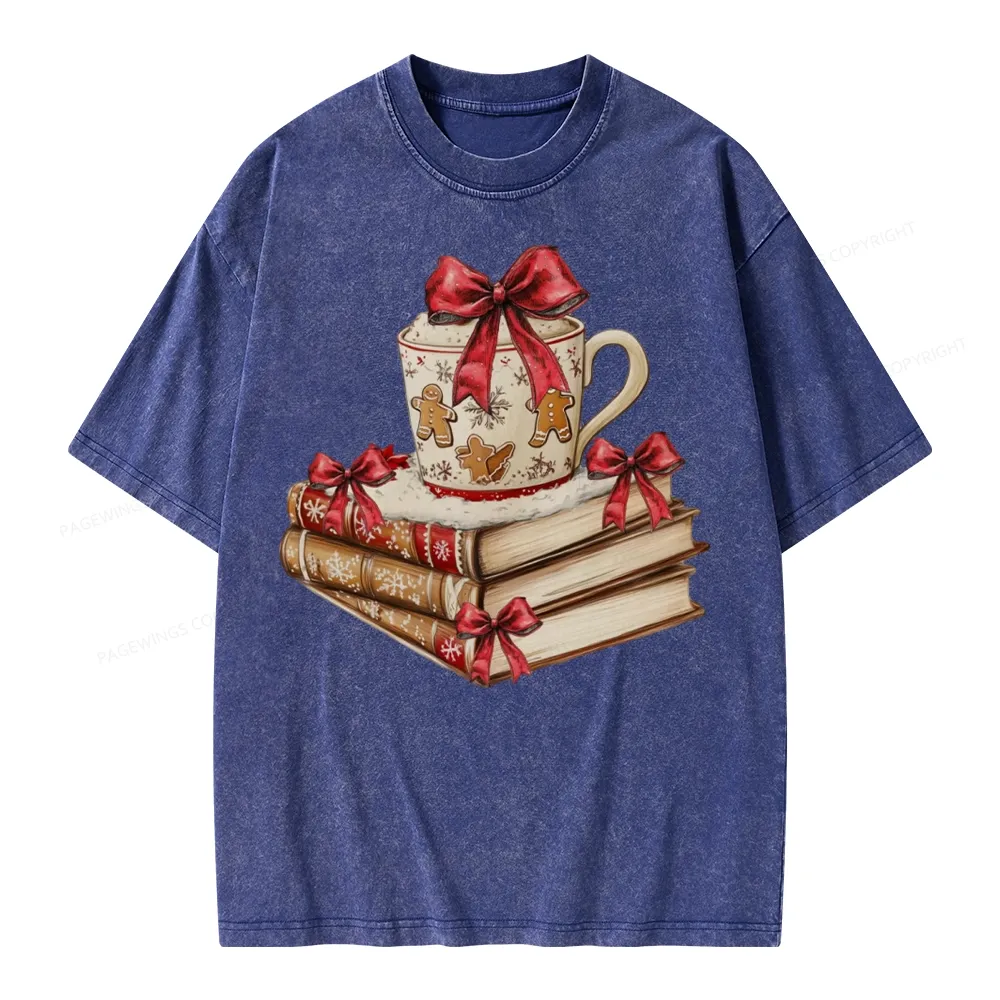 Pagewings Christmas Book Lover Unisex Washed T-shirt