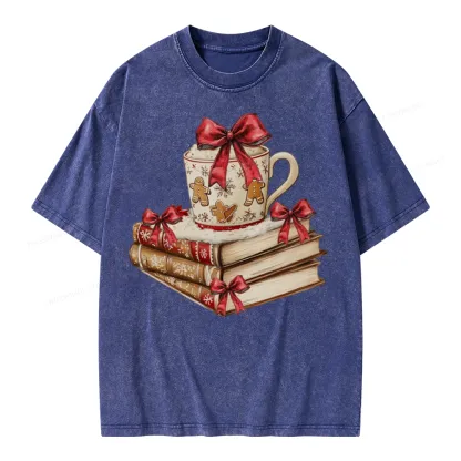 Pagewings Christmas Book Lover Unisex Washed T-shirt