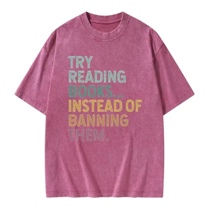 Pagewings Try Reading Books Unisex Washed T-shirt