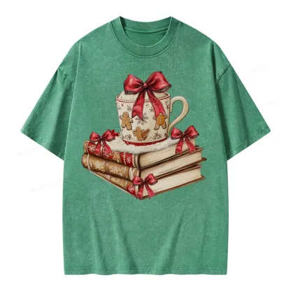 Pagewings Christmas Book Lover Unisex Washed T-shirt