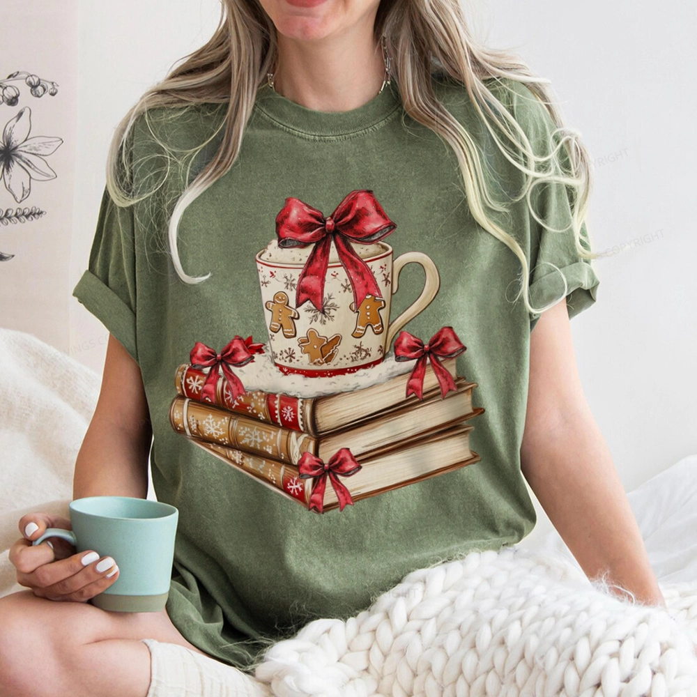 Pagewings Christmas Book Lover Unisex Washed T-shirt