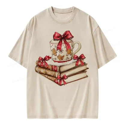 Pagewings Christmas Book Lover Unisex Washed T-shirt