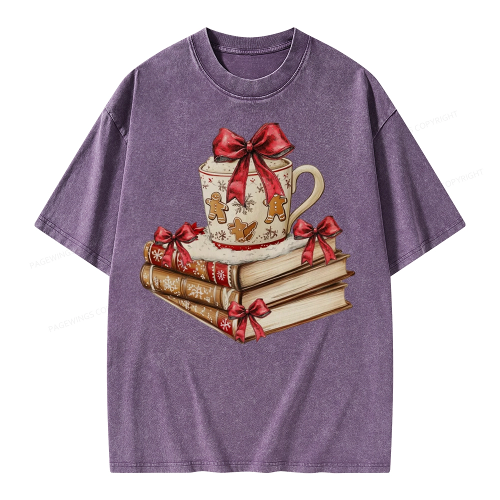 Pagewings Christmas Book Lover Unisex Washed T-shirt