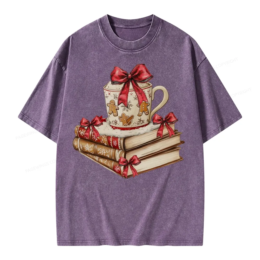 Pagewings Christmas Book Lover Unisex Washed T-shirt